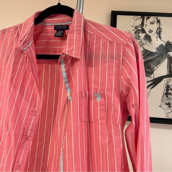 Polo Ralph Lauren Pink and White Stripe Button down collared top - Picture 1 of 3